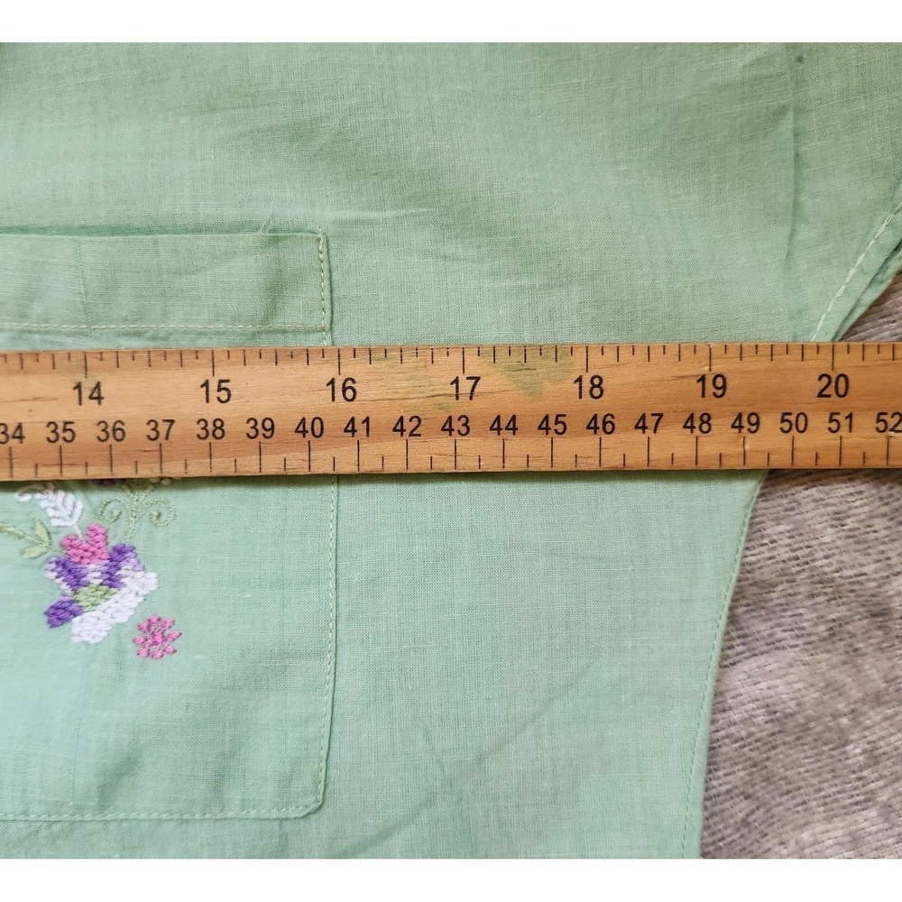 Vtg 70s Starina Floral‎ Embroidered Cotton House Dress Boho Size M Green - Picture 6 of 7
